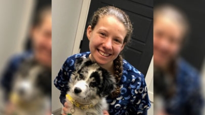 Kathleen Fafara with a dog.