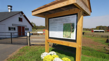A kiosk at the Ryders Lane Best Management Practice Farm.