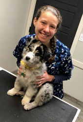 Kathleen Fafara with a dog.